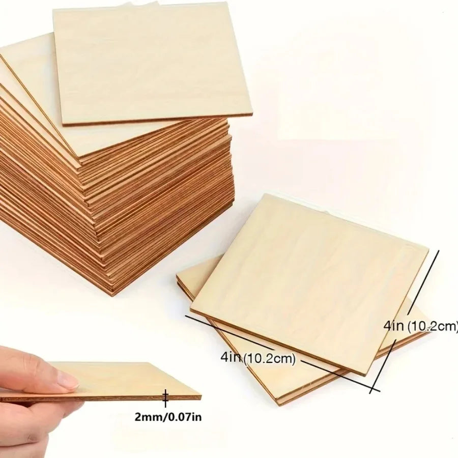 Wood Square 4x4cm Blank Wood Sheet for Crafts, Thin Unfinished Wood Squares for Wood Burning Painting Staining Wood Engrav