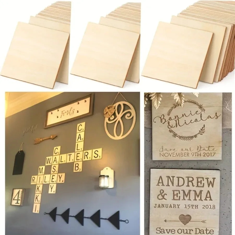 Wood Square 4x4inch Blank Wood Sheet for Crafts, Thin Unfinished Wood Squares for Wood Burning Painting Staining Wood Engrav